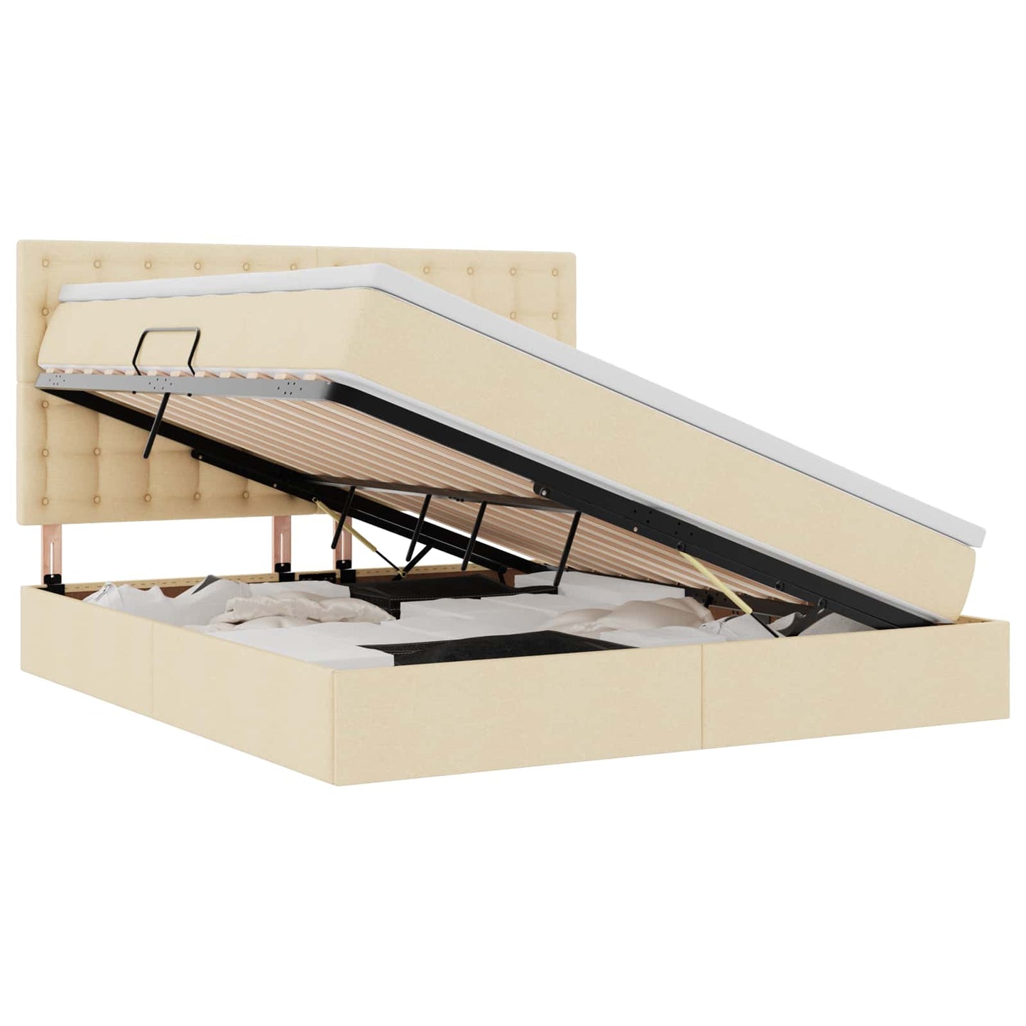 Letto con contenitore e materasso Crema 180 x 200 cm Poliestere