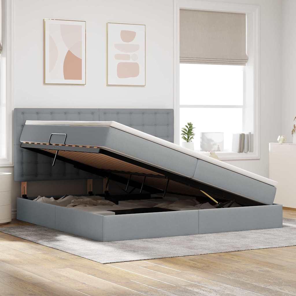 Letto con contenitore e materasso Grigio chiaro 200 x 200 cm | homemem39