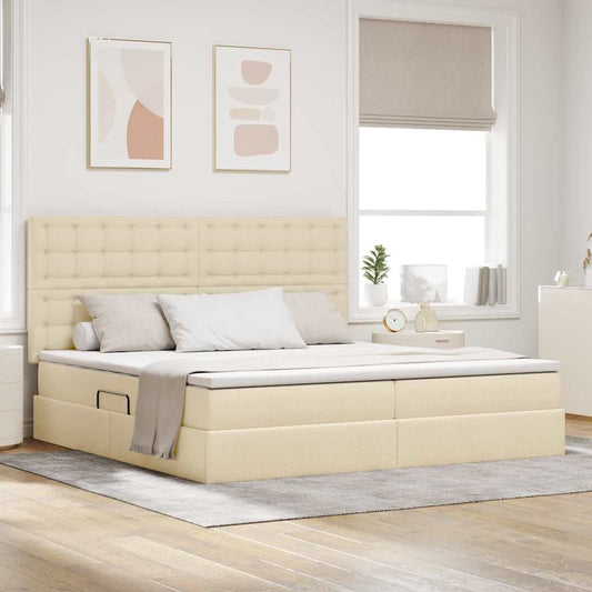 Letto con contenitore e materasso Crema 200 x 200 cm Tessuto | homemem39