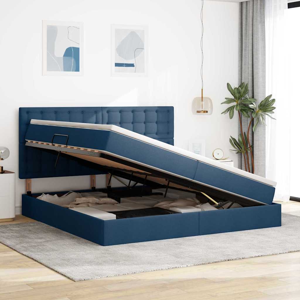 Letto con contenitore e materasso Blu 200 x 200 cm Tessuto | homemem39
