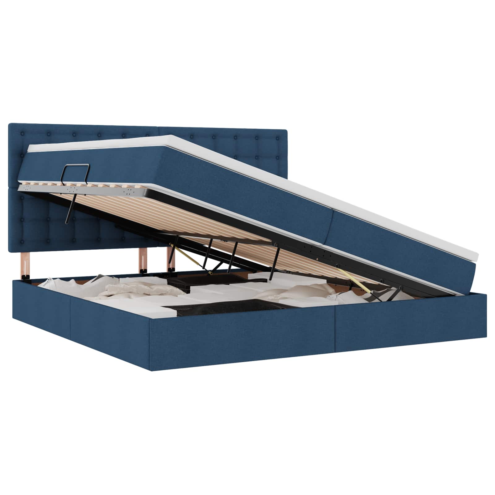 Letto con contenitore e materasso Blu 200 x 200 cm Tessuto | homemem39