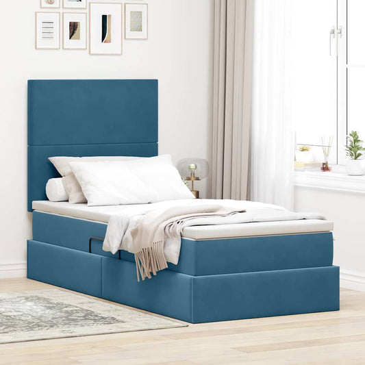 Letto con contenitore e materasso Blu Scuro 90 x 190 cm Velluto | homemem39