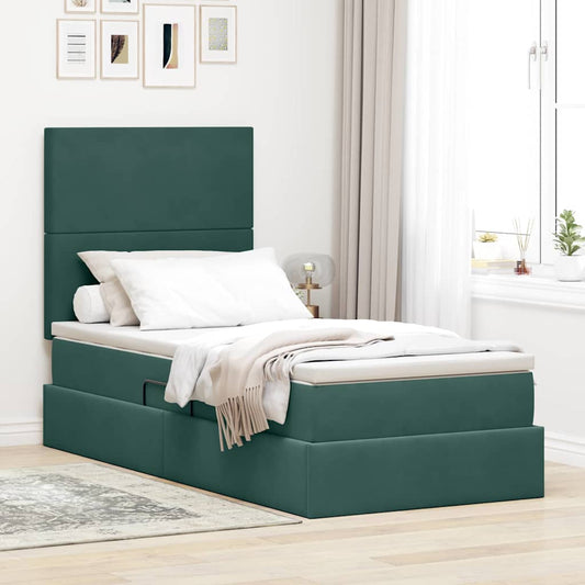 Letto con contenitore e materasso Verde Scuro 90 x 200 cm | homemem39
