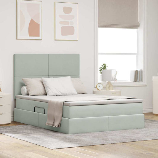 Letto con contenitore e materasso Grigio chiaro 140 x 190 cm