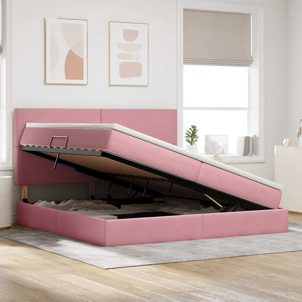Letto con contenitore e materasso Rosa 200 x 200 cm Velluto | homemem39