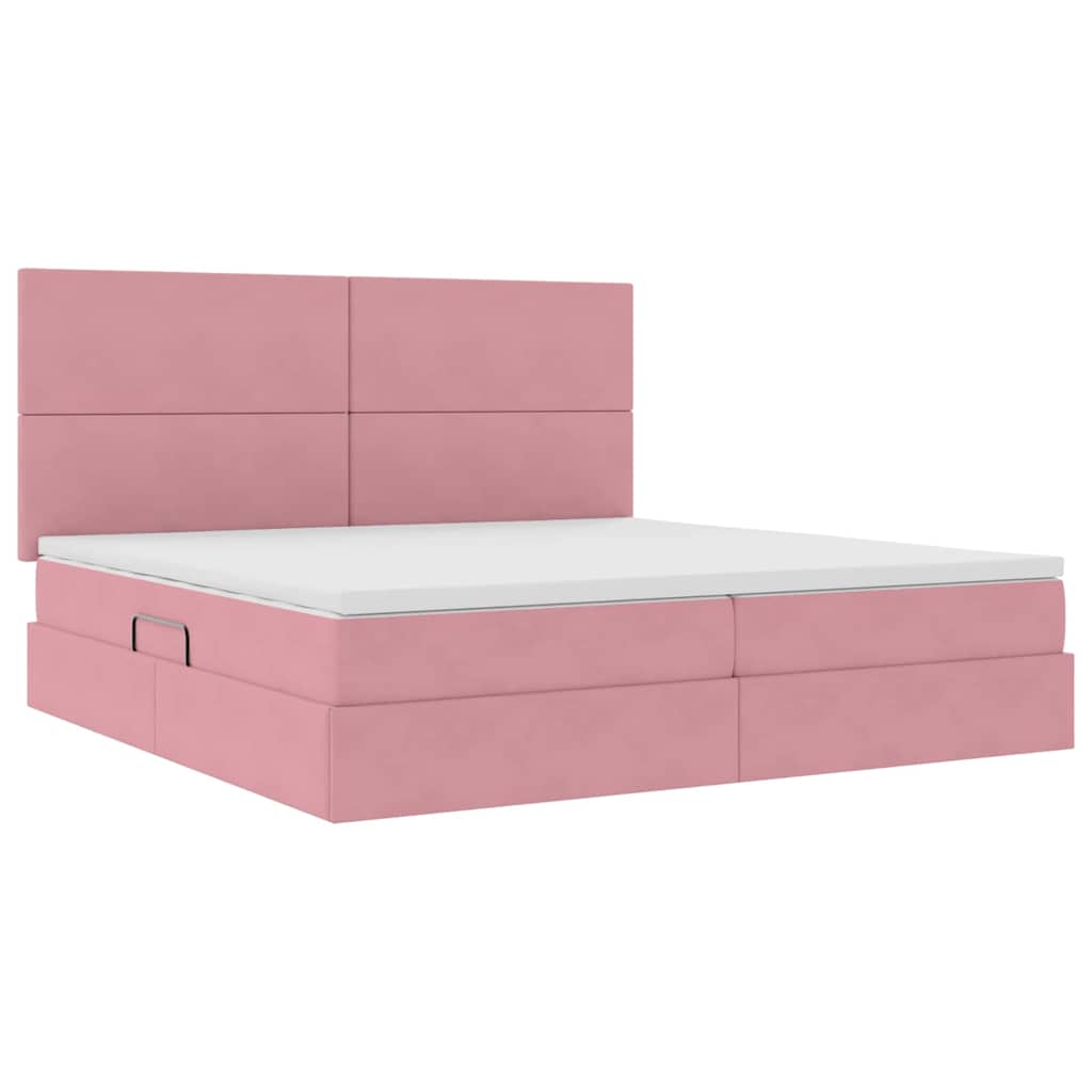 Letto con contenitore e materasso Rosa 200 x 200 cm Velluto | homemem39