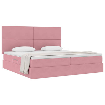 Letto con contenitore e materasso Rosa 200 x 200 cm Velluto | homemem39