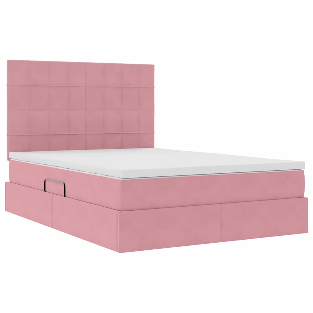 Letto con contenitore e materasso Rosa 140 x 190 cm Velluto | homemem39