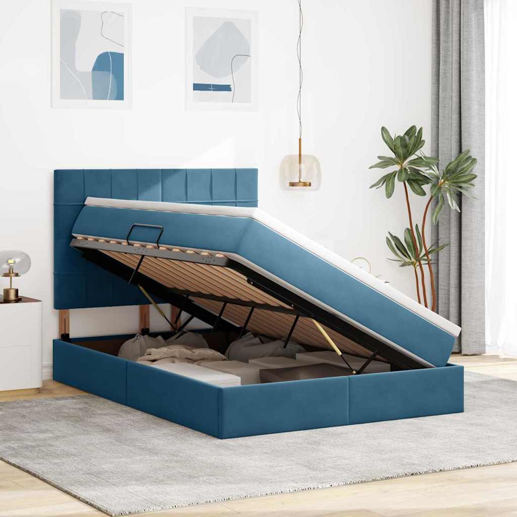 Letto con contenitore e materasso Blu Scuro 140 x 200 cm | homemem39
