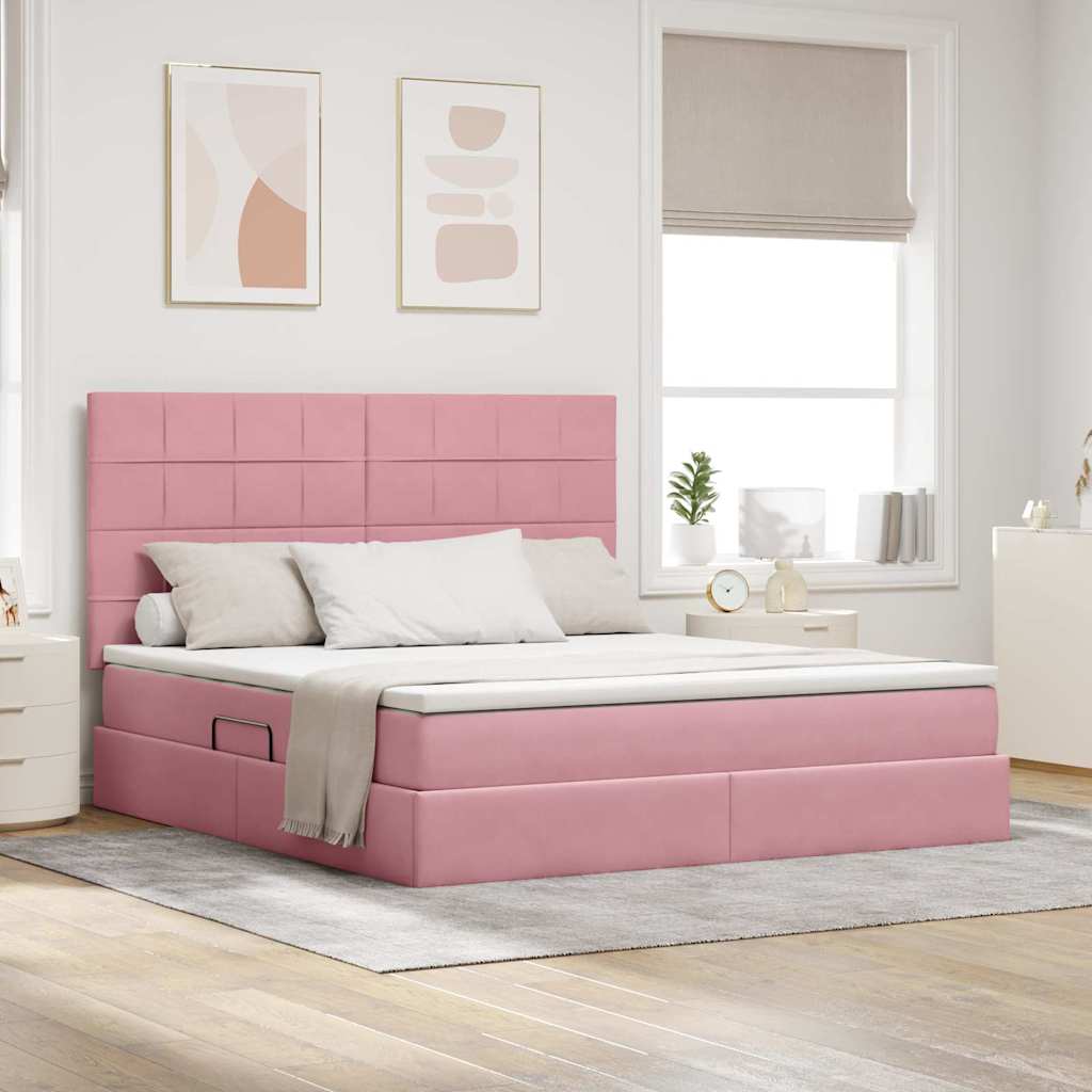 Letto con contenitore e materasso Rosa 180 x 200 cm Velluto | homemem39