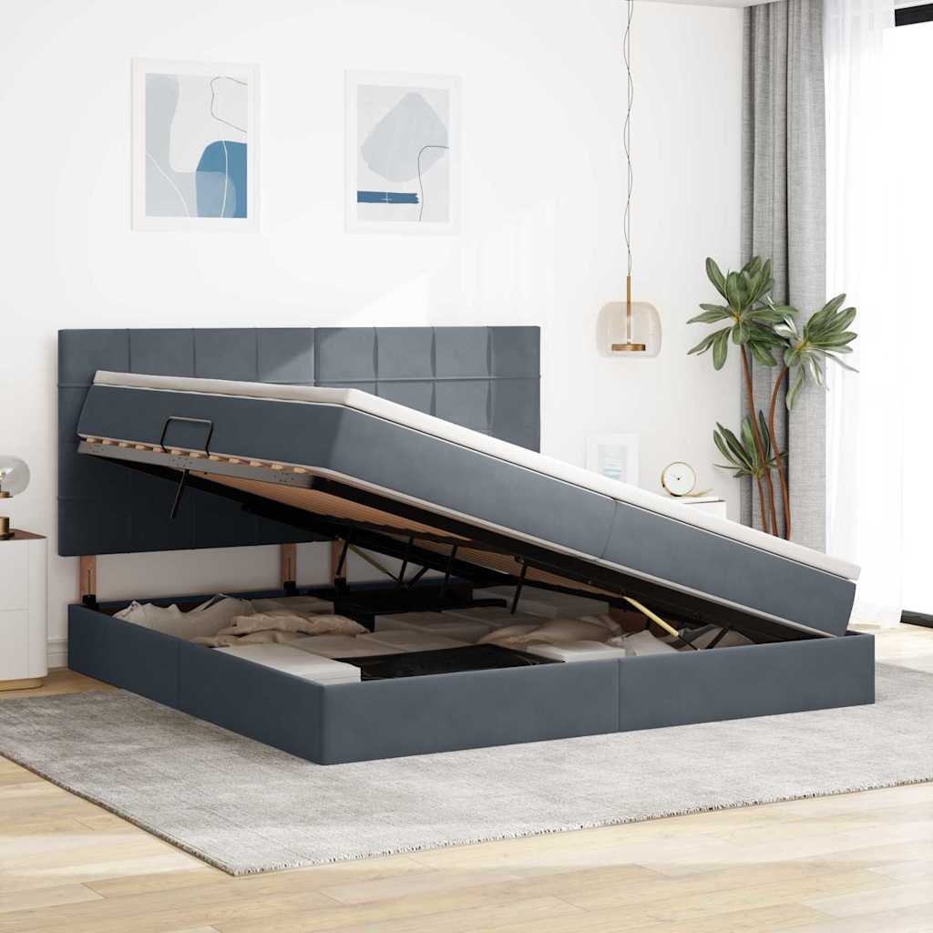 Letto con contenitore e materasso Grigio scuro 200 x 200 cm | homemem39