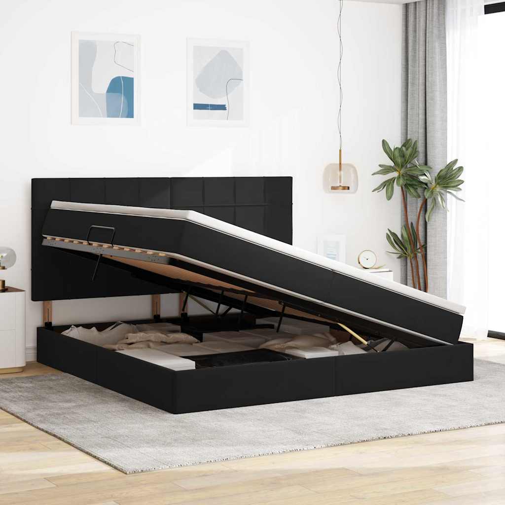 Letto con contenitore e materasso Nero 200 x 200 cm Velluto | homemem39