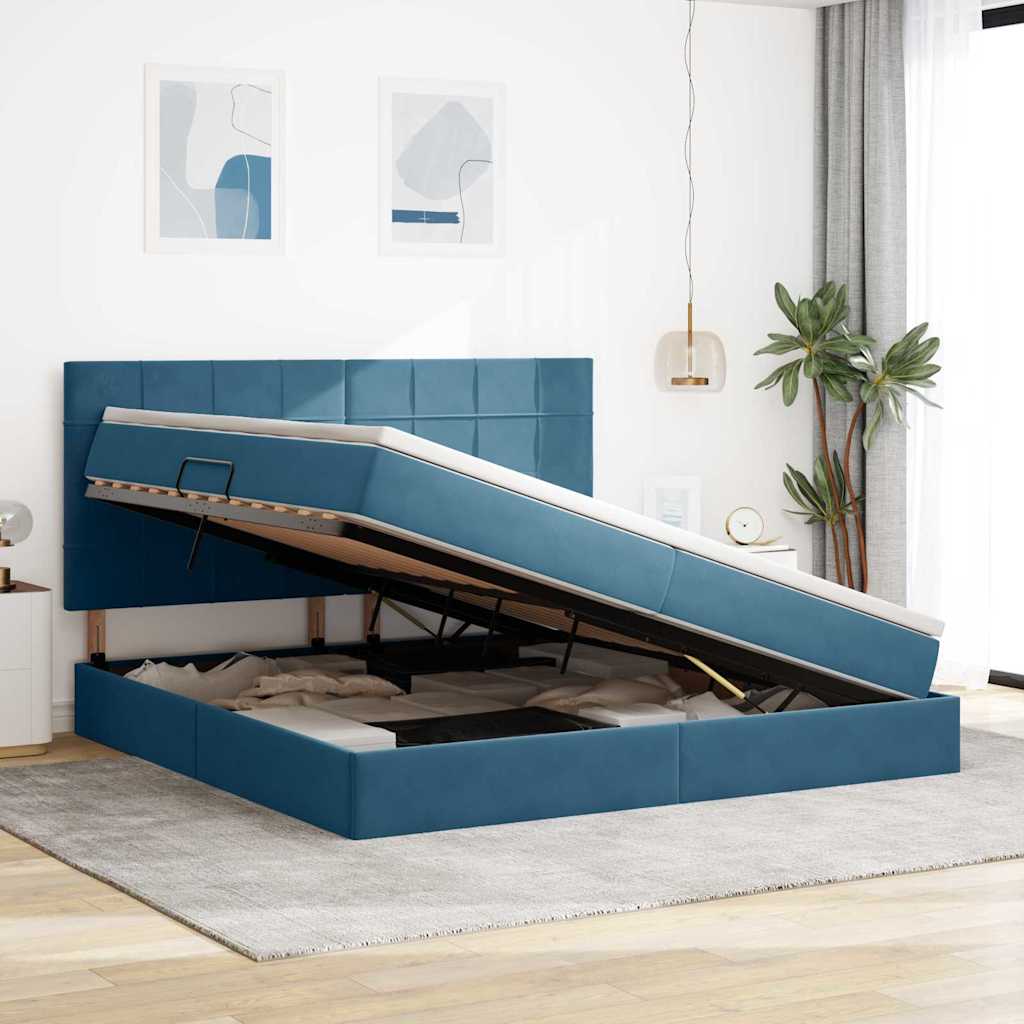 Letto con contenitore e materasso Blu Scuro 200 x 200 cm | homemem39