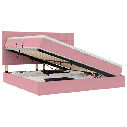 Letto con contenitore e materasso Rosa 200 x 200 cm Velluto | homemem39