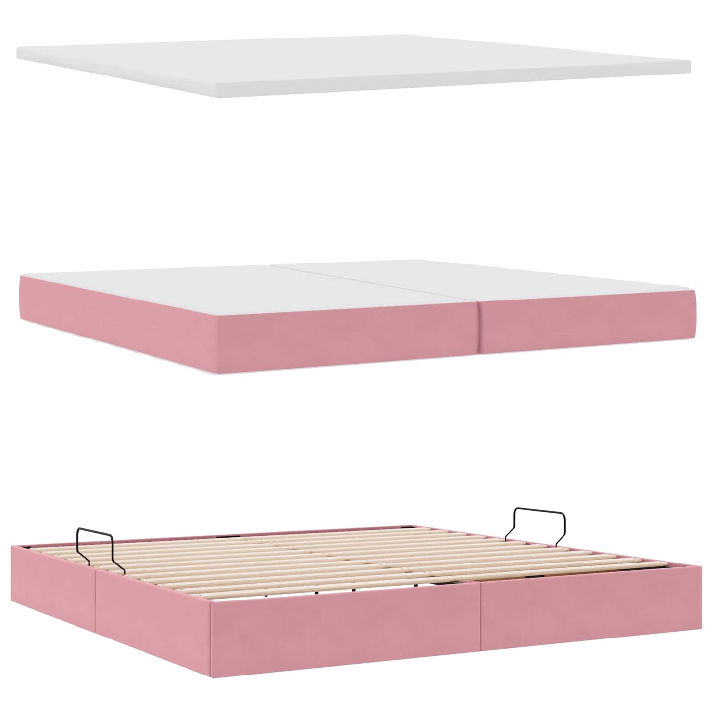Letto con contenitore e materasso Rosa 200 x 200 cm Velluto | homemem39