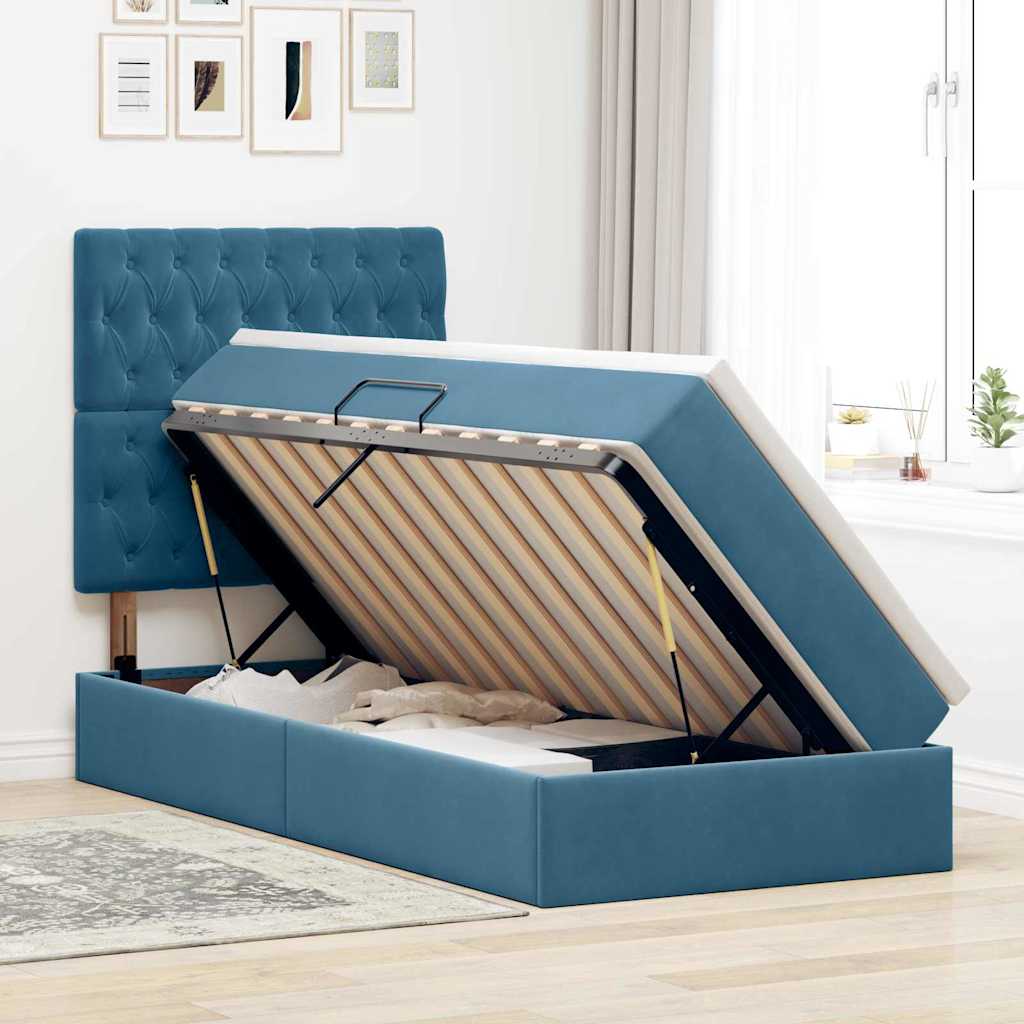 Letto con contenitore e materasso Blu Scuro 90 x 190 cm Velluto | homemem39