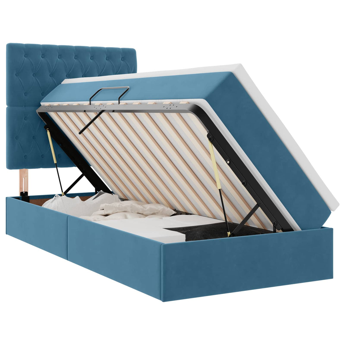 Letto con contenitore e materasso Blu Scuro 90 x 200 cm Velluto