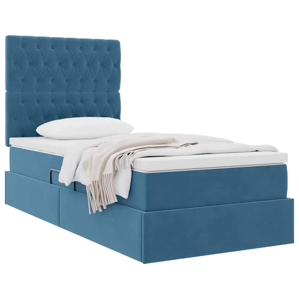 Letto con contenitore e materasso Blu Scuro 90 x 200 cm Velluto