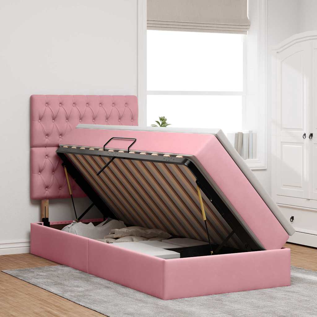 Letto con contenitore e materasso Rosa 100 x 200 cm Velluto | homemem39