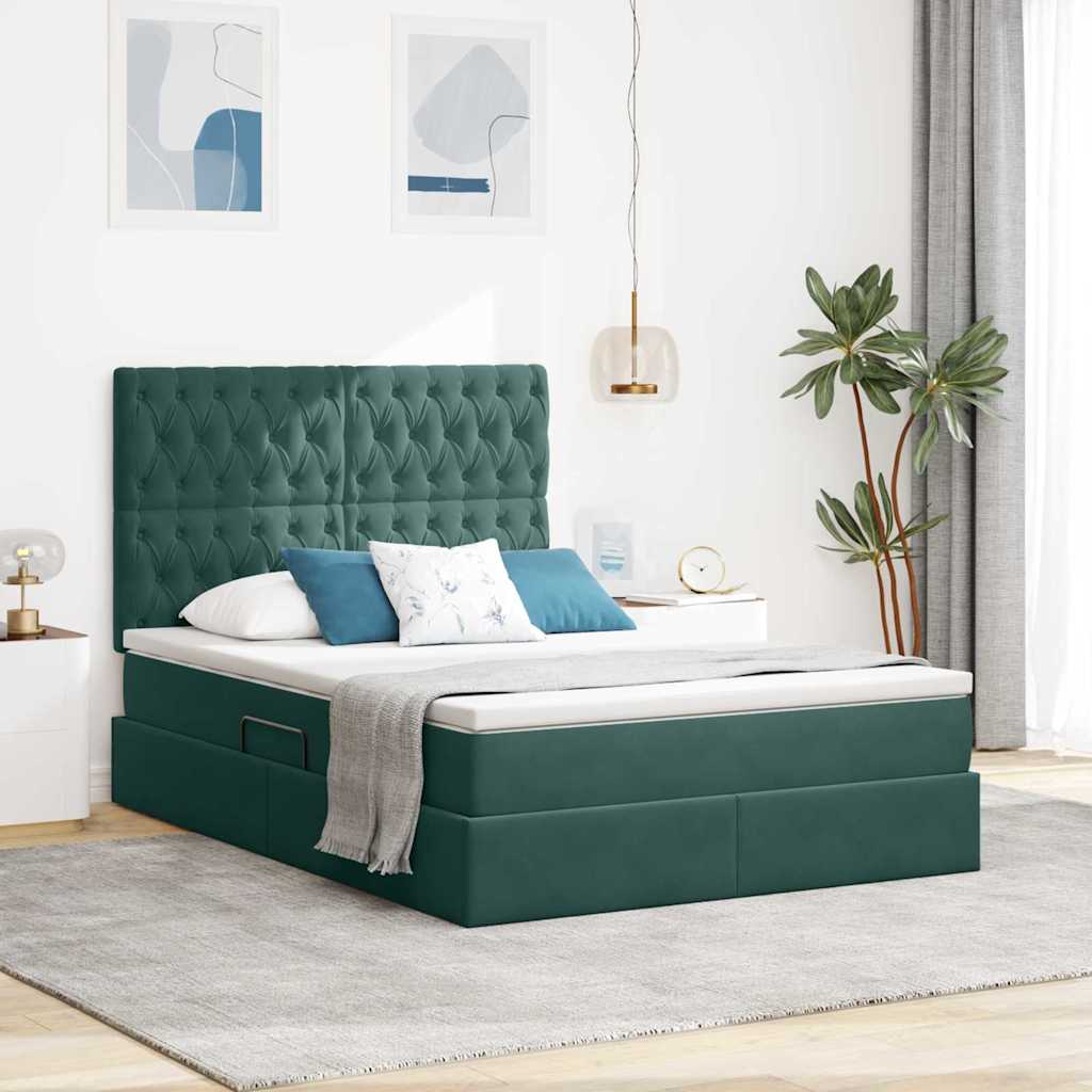 Letto con contenitore e materasso Verde Scuro 140 x 190 cm | homemem39