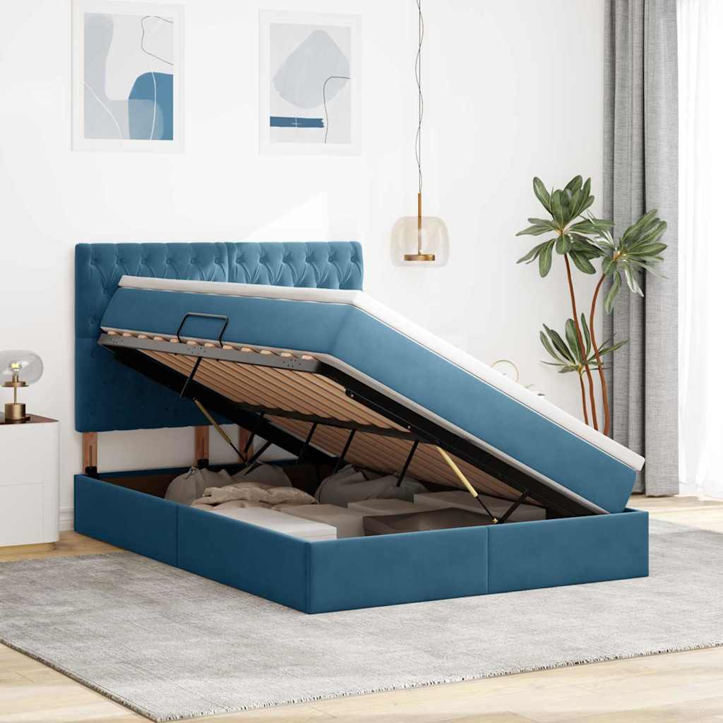 Letto con contenitore e materasso Blu Scuro 140 x 190 cm | homemem39