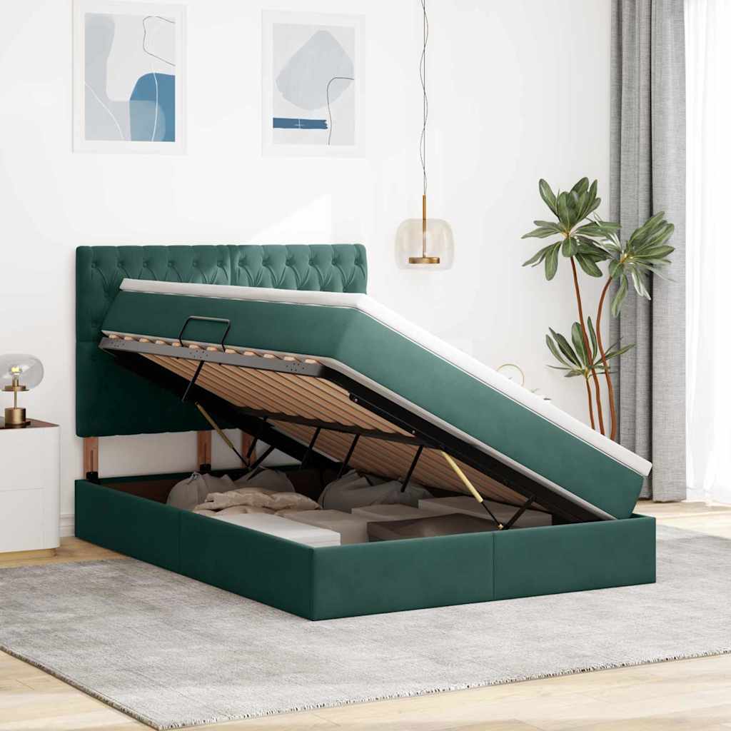 Letto con contenitore e materasso Verde Scuro 140 x 200 cm | homemem39
