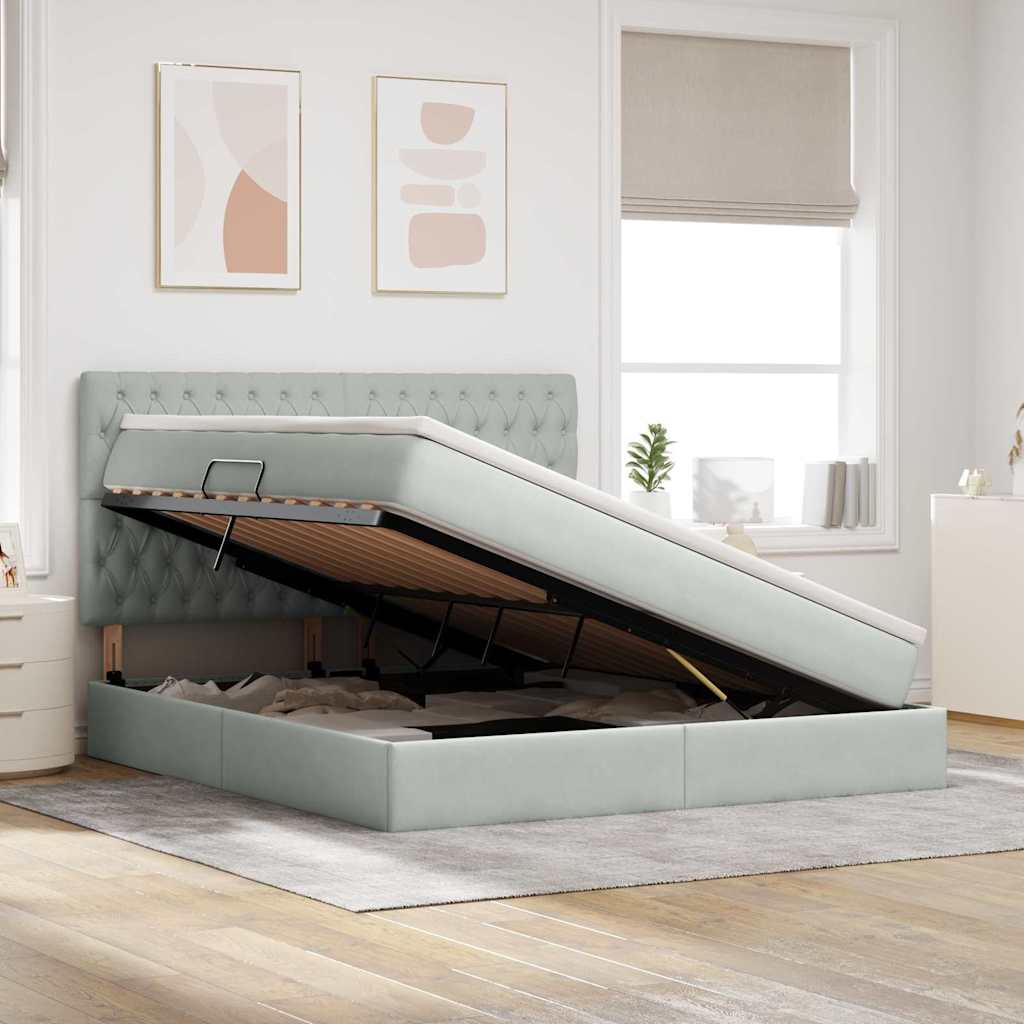 Letto con contenitore e materasso Grigio chiaro 160 x 200 cm | homemem39