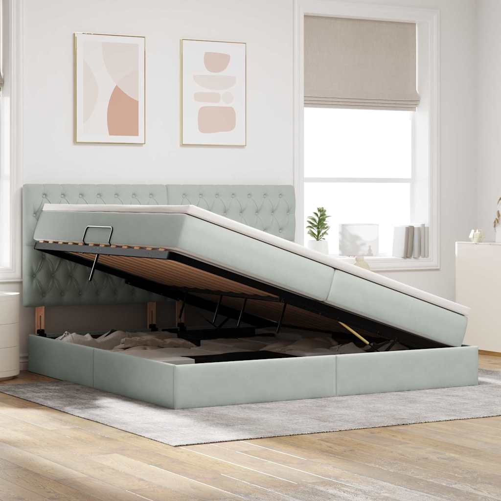 Letto con contenitore e materasso Grigio chiaro 200 x 200 cm | homemem39