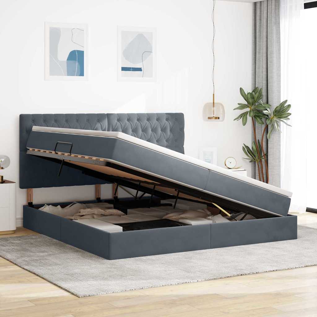 Letto con contenitore e materasso Grigio scuro 200 x 200 cm | homemem39