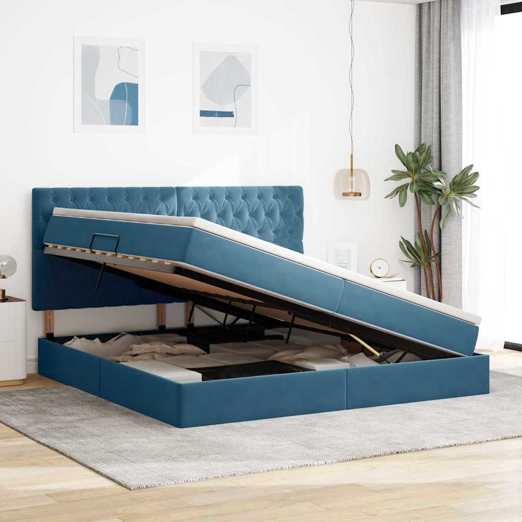 Letto con contenitore e materasso Blu Scuro 200 x 200 cm | homemem39
