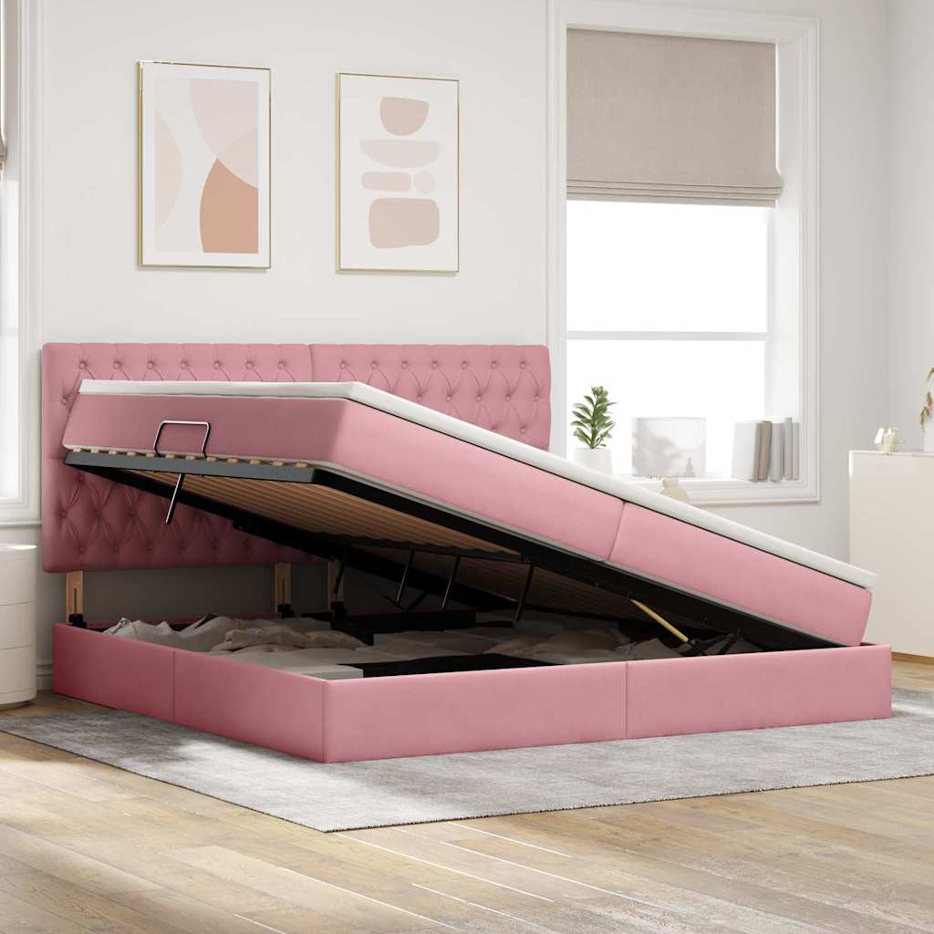 Letto con contenitore e materasso Rosa 200 x 200 cm Velluto | homemem39
