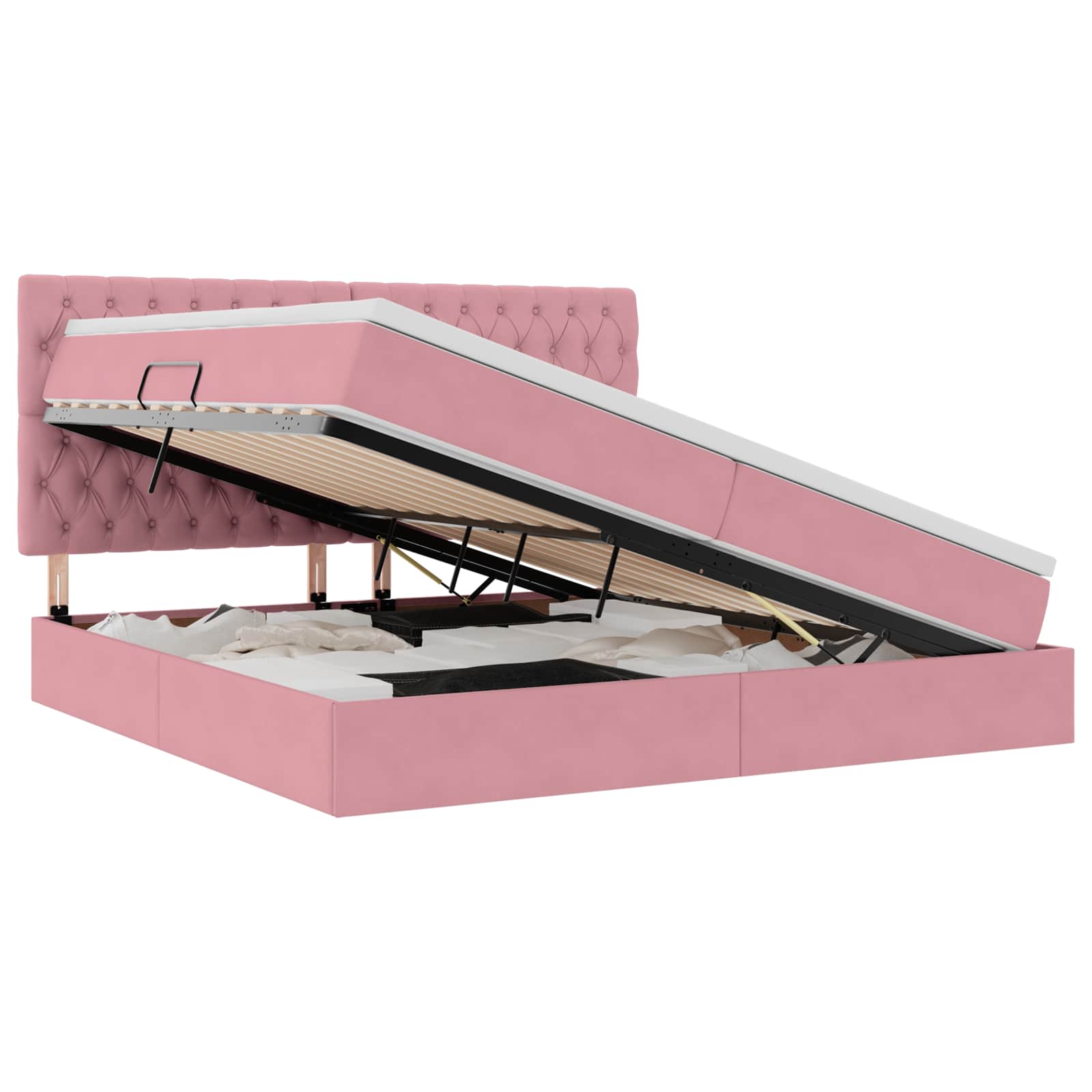 Letto con contenitore e materasso Rosa 200 x 200 cm Velluto | homemem39