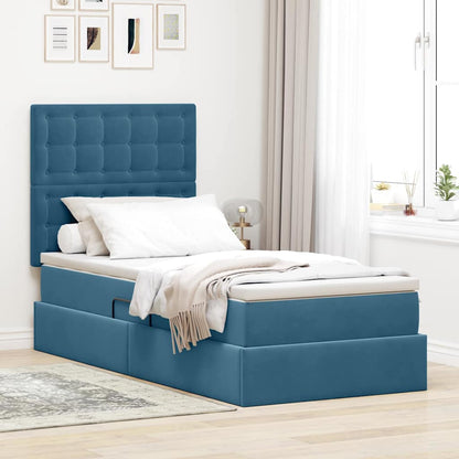 Letto con contenitore e materasso Blu Scuro 90 x 190 cm Velluto | homemem39