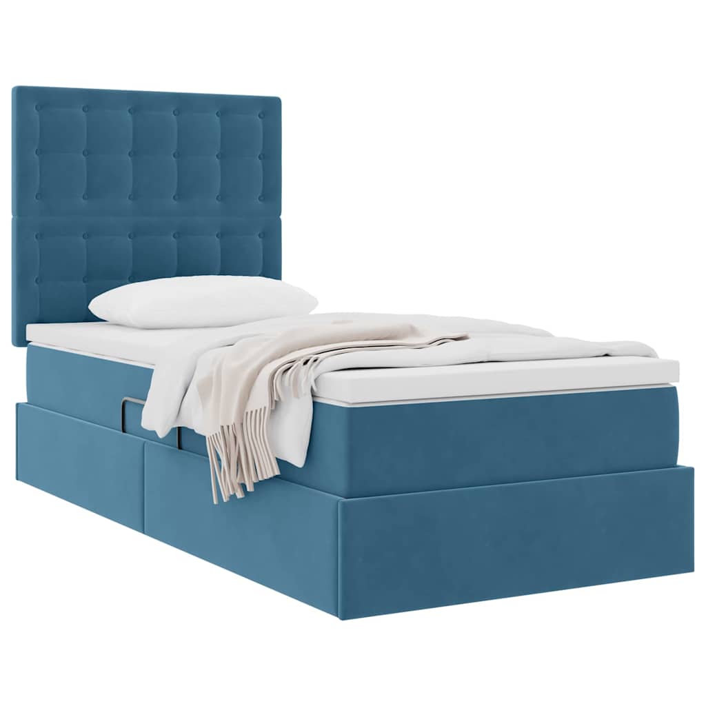Letto con contenitore e materasso Blu Scuro 90 x 190 cm Velluto | homemem39