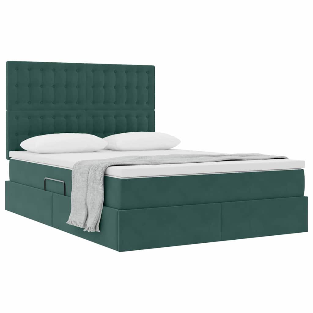 Letto con contenitore e materasso Verde Scuro 140 x 190 cm