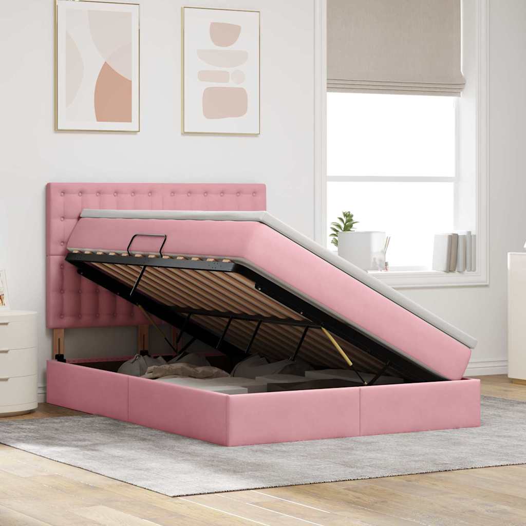 Letto con contenitore e materasso Rosa 140 x 190 cm Velluto