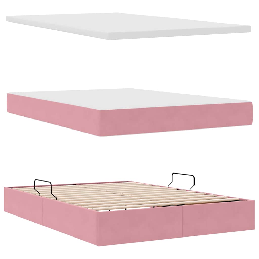 Letto con contenitore e materasso Rosa 140 x 190 cm Velluto