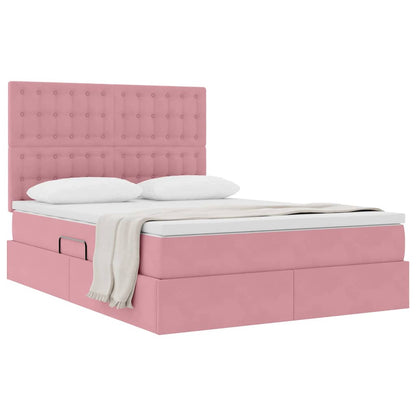 Letto con contenitore e materasso Rosa 140 x 190 cm Velluto
