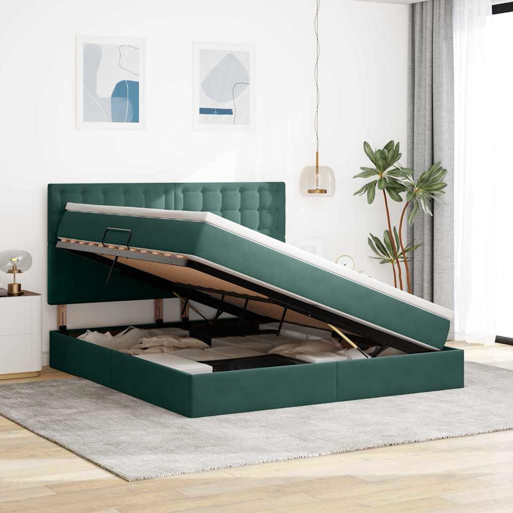 Letto con contenitore e materasso Verde Scuro 160 x 200 cm | homemem39