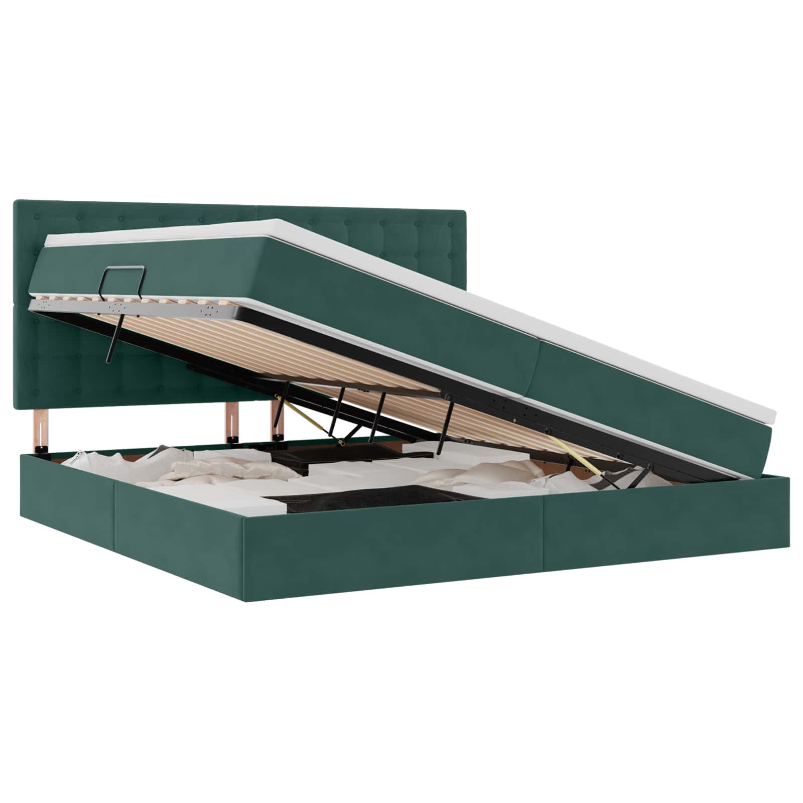 Letto con contenitore e materasso Verde Scuro 200 x 200 cm | homemem39