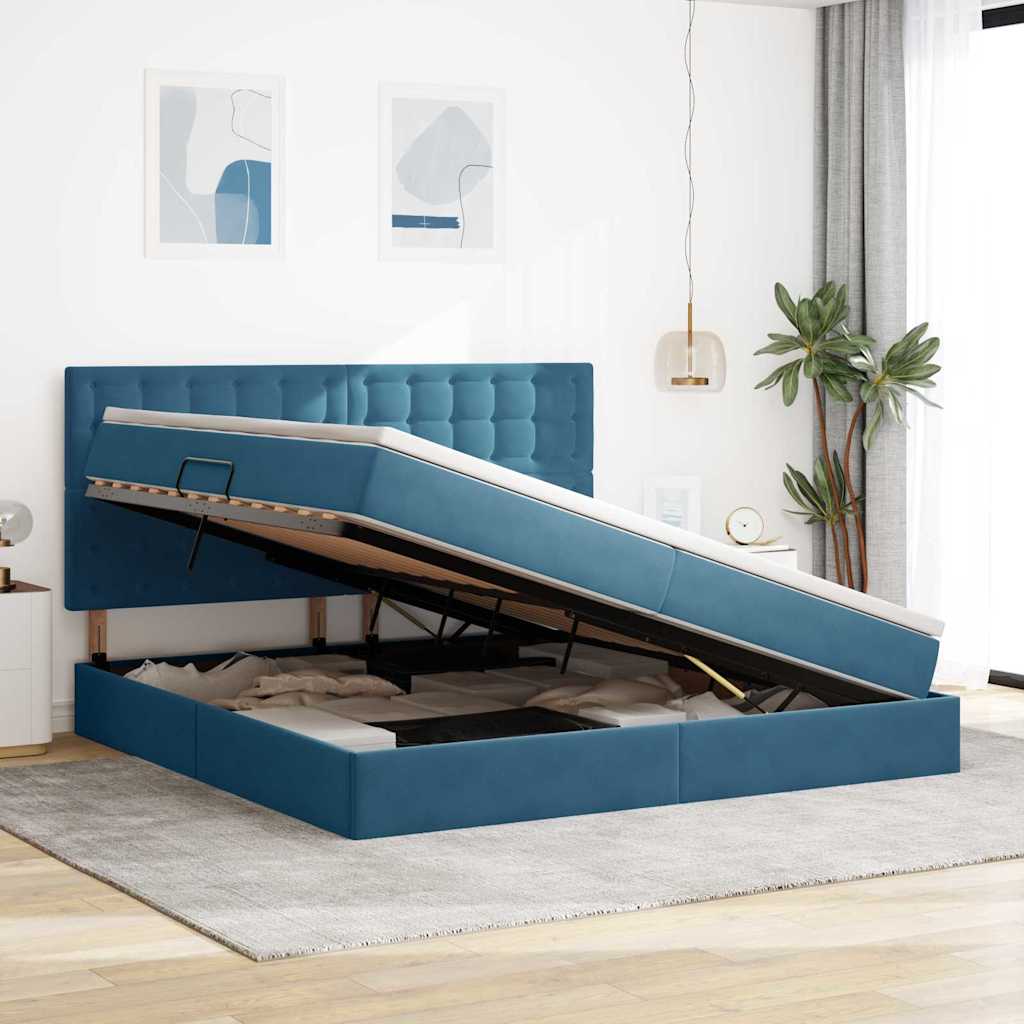 Letto con contenitore e materasso Blu Scuro 200 x 200 cm | homemem39