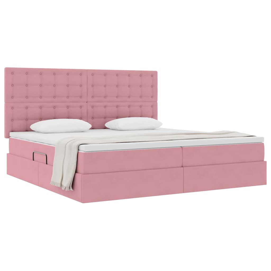 Letto con contenitore e materasso Rosa 200 x 200 cm Velluto | homemem39