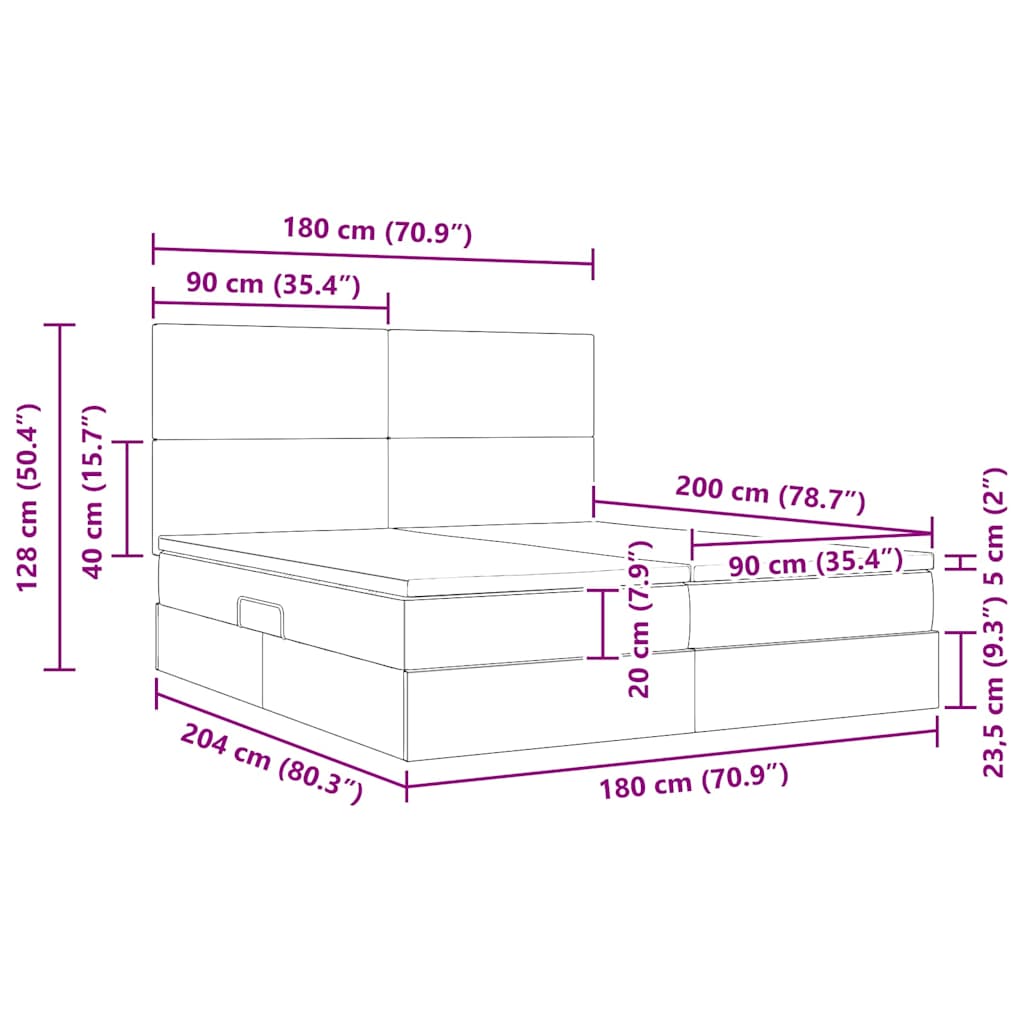 Letto con Contenitore con testiera Tortora 180 x 200 cm Tessuto | homemem39
