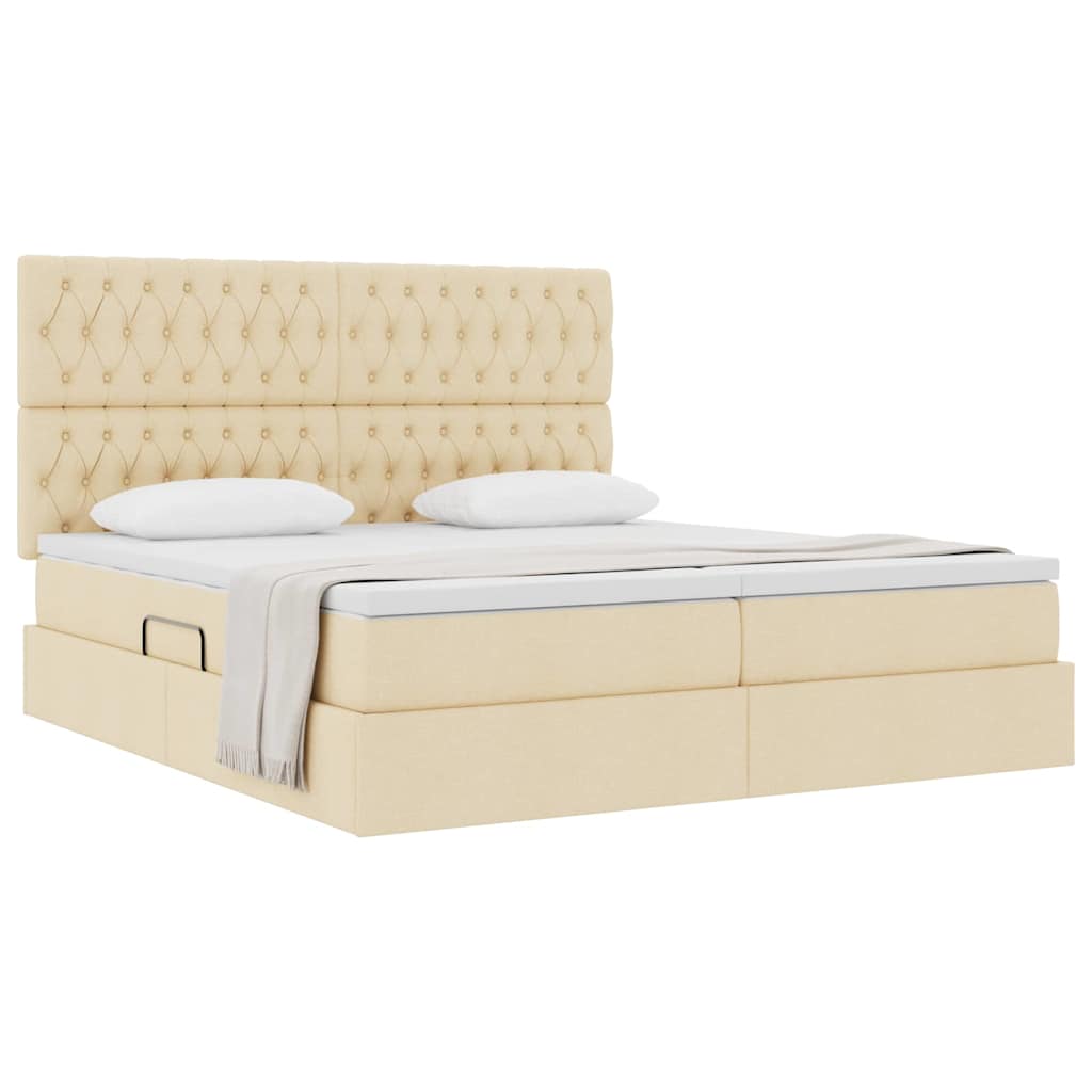 Letto con Contenitore con testiera Crema 200 x 200 cm Tessuto | homemem39