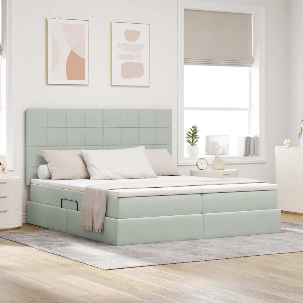 Letto con Contenitore Grigio chiaro 200 x 200 cm Velluto | homemem39