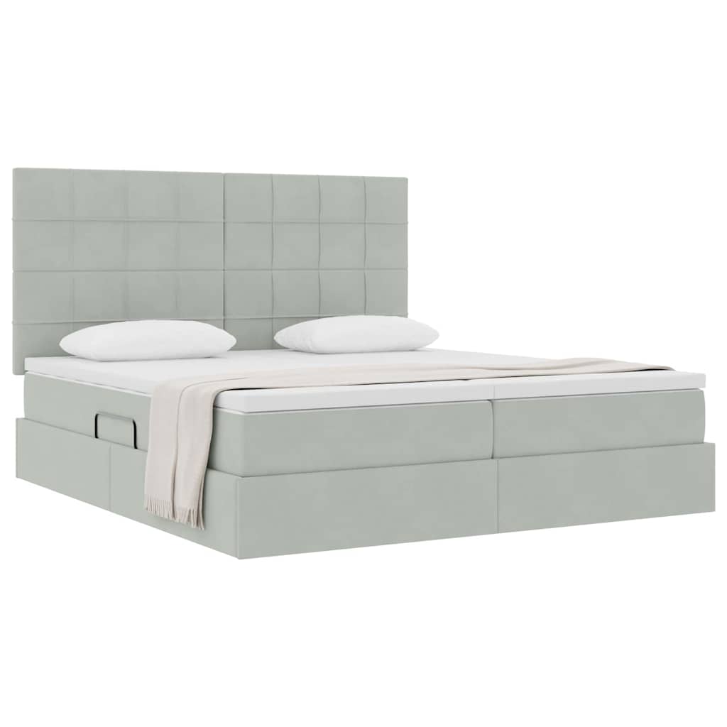 Letto con Contenitore Grigio chiaro 200 x 200 cm Velluto | homemem39