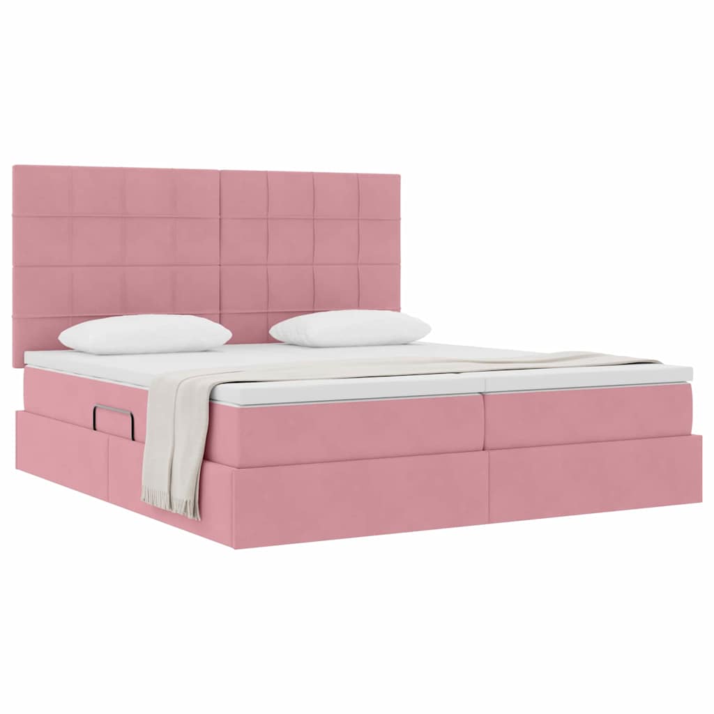 Letto con Contenitore con testiera Rosa 200 x 200 cm Velluto | homemem39