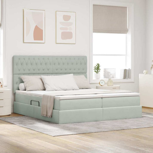 Letto con Contenitore Grigio chiaro 200 x 200 cm Velluto