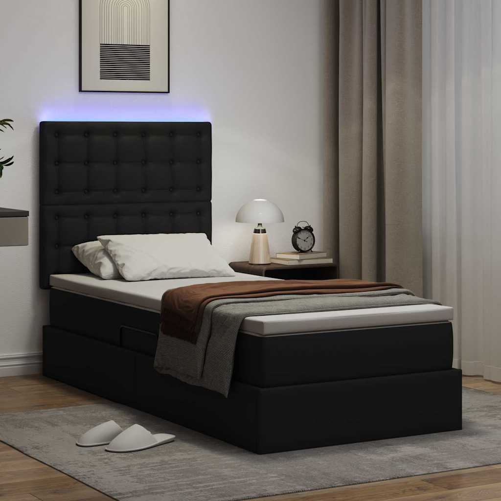 Letto con contenitore e LED Nero 90 x 190 cm Pelle Sintetica | homemem39