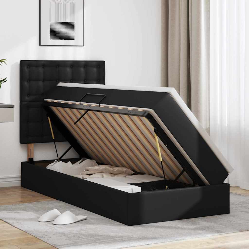 Letto con contenitore e LED Nero 90 x 190 cm Pelle Sintetica | homemem39